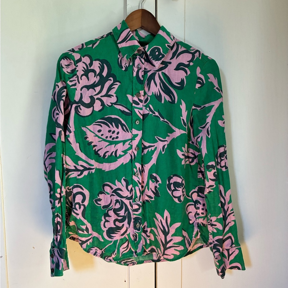 Boden Green,Pink,& Navy Floral Button Up Shirt